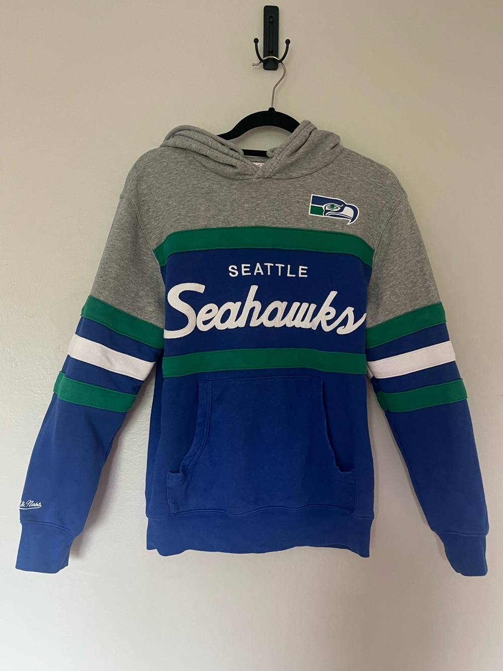 Mitchell & Ness Royal/Heathered Gray Seattle Seahawks Head Coach Pullover Small